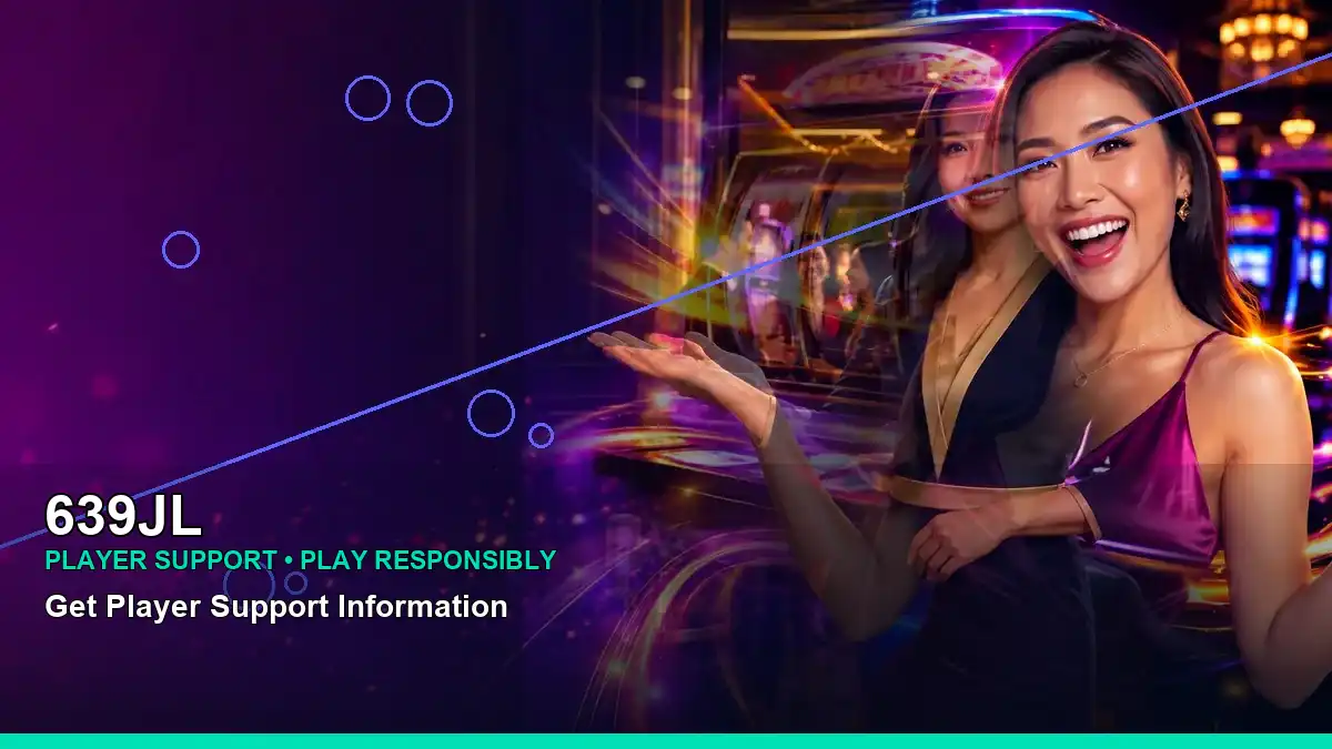Night-themed 639JL online slot content with an adult Filipina casino host in a right-aligned composition